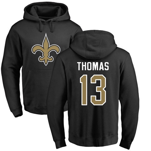 Men New Orleans Saints Black Michael Thomas Name and Number Logo NFL Football 13 Pullover Hoodie Sweatshirts